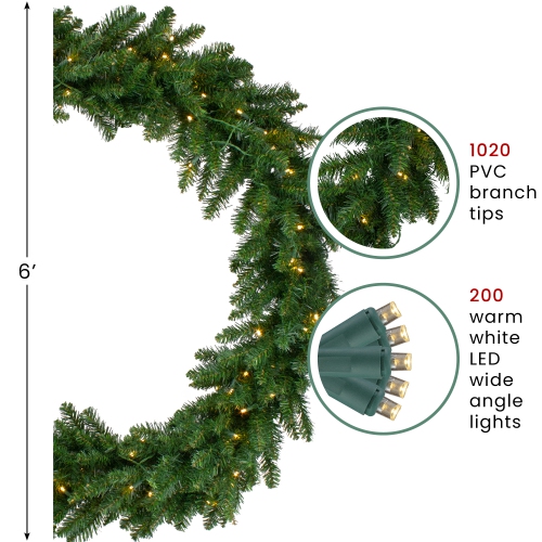 Pre-Lit Buffalo Fir Commercial Artificial Christmas Wreath - 6' - Warm White Lights