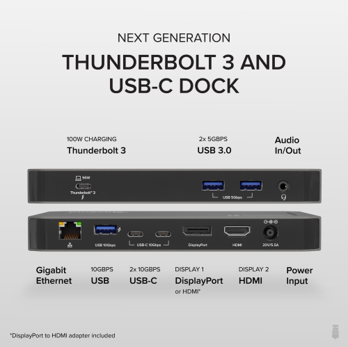 Plugable Thunderbolt 3 and USB-C Dual Display Dock with 96W Host Charging