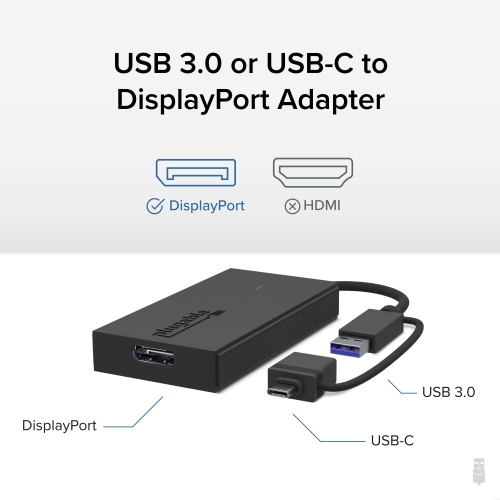 Plugable USB C to DisplayPort Adapter, Universal Video Graphics Adapter for USB 3.0 and USB-C Macs and Windows, Extend a DisplayPort Monitor up to