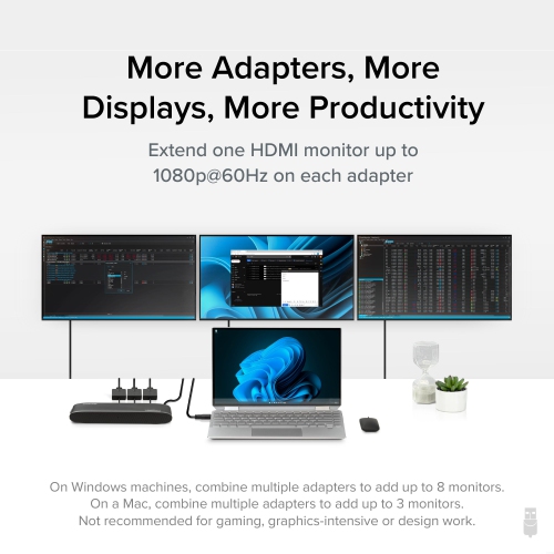 Plugable USB C to HDMI Adapter, Universal Video Graphics Adapter for USB 3.0 and USB-C Macs and Windows, Extend an HDMI Monitor up to 1080p@60Hz