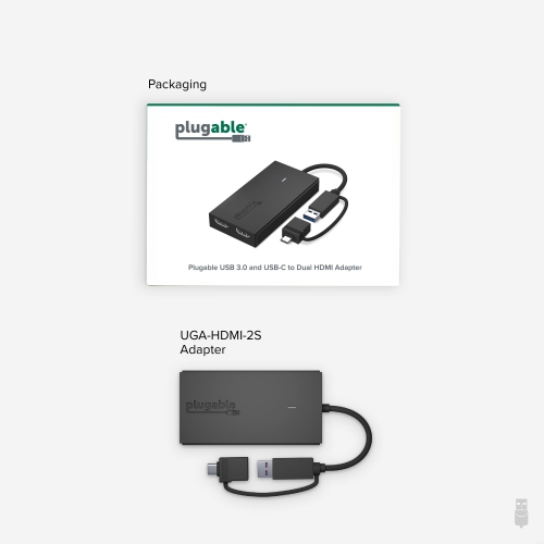 Plugable USB 3.0 or USB C to HDMI Adapter for Dual Monitors, Universal Video Graphics Adapter for Mac and Windows, Thunderbolt 3 / 4, USB 3.0 or