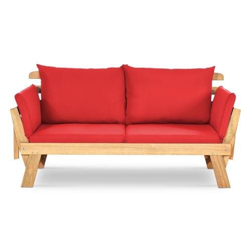 Adjustable Patio Convertible Sofa with Thick Cushion -Red