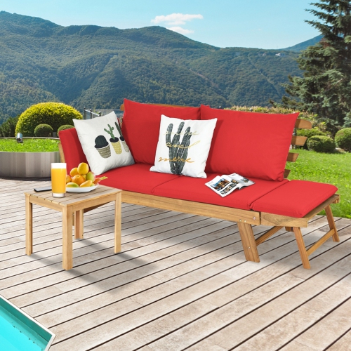 Adjustable Patio Convertible Sofa with Thick Cushion -Red