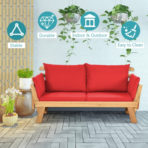 Adjustable Patio Convertible Sofa with Thick Cushion -Red