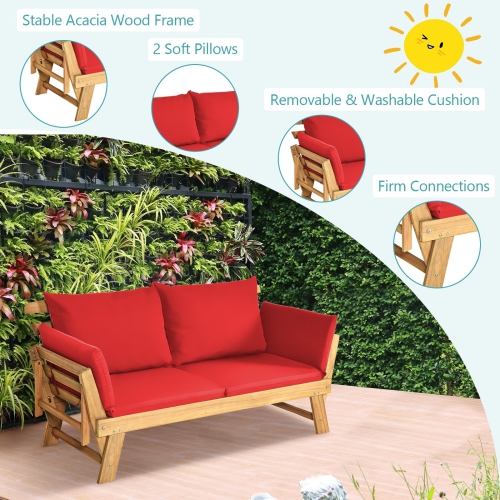 Adjustable Patio Convertible Sofa with Thick Cushion -Red