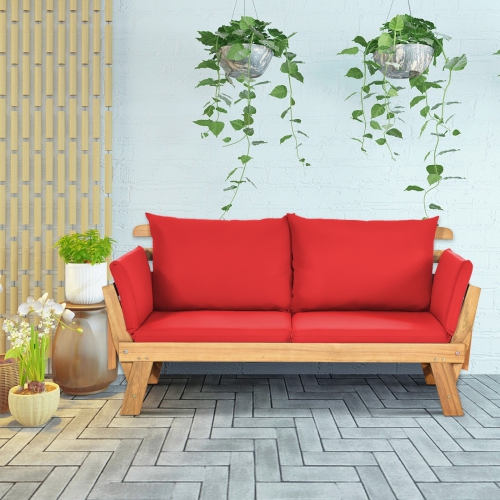 Adjustable Patio Convertible Sofa with Thick Cushion -Red
