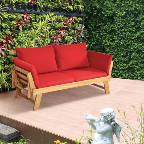Adjustable Patio Convertible Sofa with Thick Cushion -Red