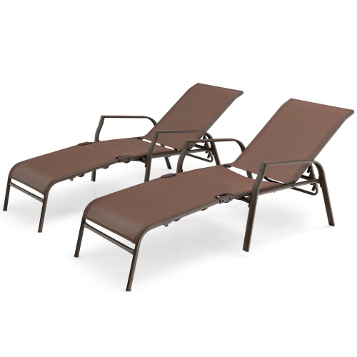 SLICKBLUE  2 Pieces Patio Folding Chaise Lounge Chair Set With Adjustable Back-Brown