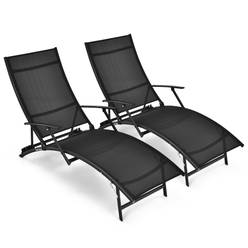 SLICKBLUE  2 Pieces Patio Folding Stackable Lounge Chair Chaise With Armrest-Black