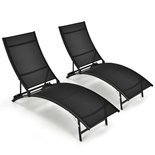 SLICKBLUE  2 Pieces Patio Folding And Stackable Chaise Lounge Chair With 5-Position Adjustment-Black
