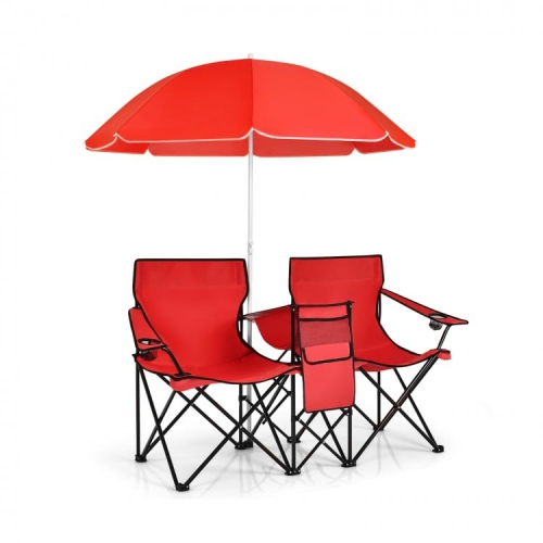 Portable Folding Picnic Double Chair With Removable Umbrella