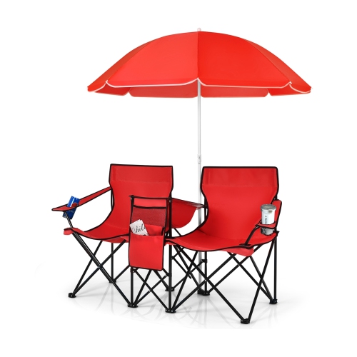 Portable Folding Picnic Double Chair With Removable Umbrella