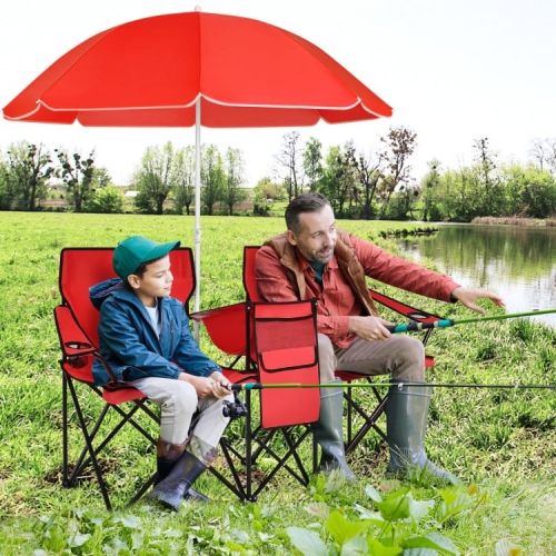 Portable Folding Picnic Double Chair With Removable Umbrella