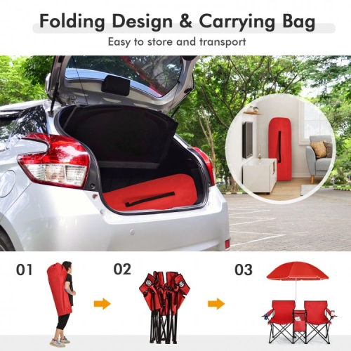 Portable Folding Picnic Double Chair With Removable Umbrella