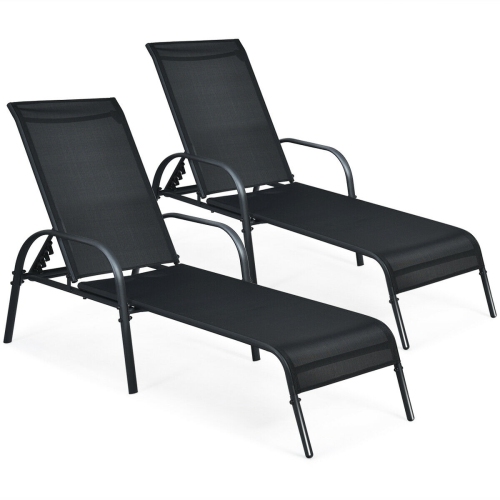 SLICKBLUE  2 Pieces Outdoor Patio Lounge Chair With Adjustable Reclining Armrest