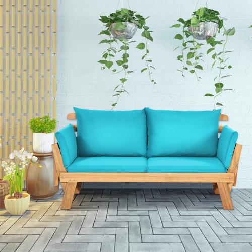 Adjustable Patio Convertible Sofa with Thick Cushion -Turquoise
