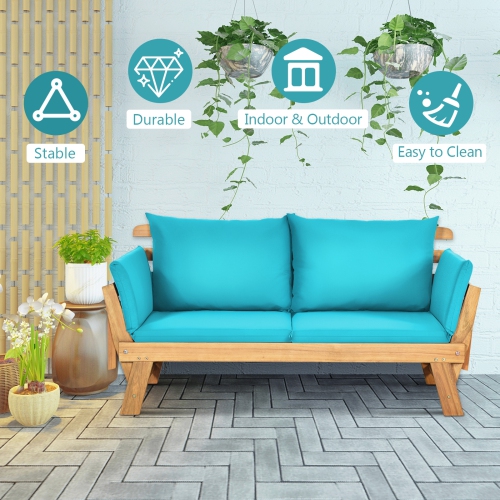 Adjustable Patio Convertible Sofa with Thick Cushion -Turquoise