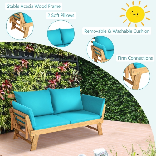 Adjustable Patio Convertible Sofa with Thick Cushion -Turquoise