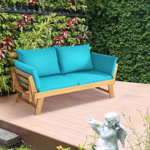 Adjustable Patio Convertible Sofa with Thick Cushion -Turquoise