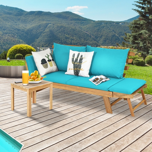 Adjustable Patio Convertible Sofa with Thick Cushion -Turquoise