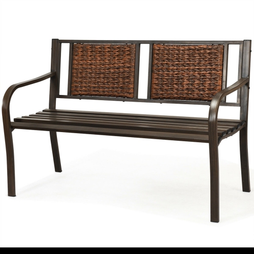 SLICKBLUE  Outdoor Porch Furniture Patio Garden Bench Steel Frame Rattan