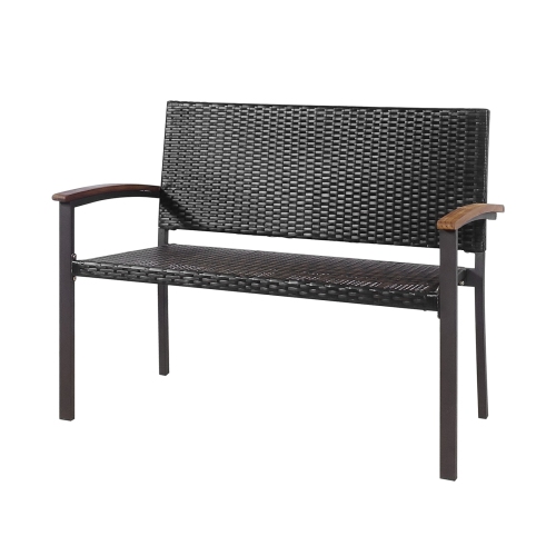 SLICKBLUE  Outdoor Patio Rattan Wicker Bench With Armrest for Garden