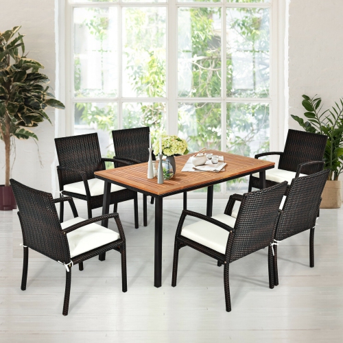 55 Inch Patio Rattan Dining Table with Umbrella Hole