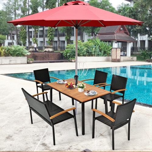 55 Inch Patio Rattan Dining Table with Umbrella Hole