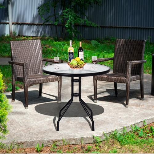 Table de patio ronde de 32 po à surface en verre trempé avec trou pour parasol