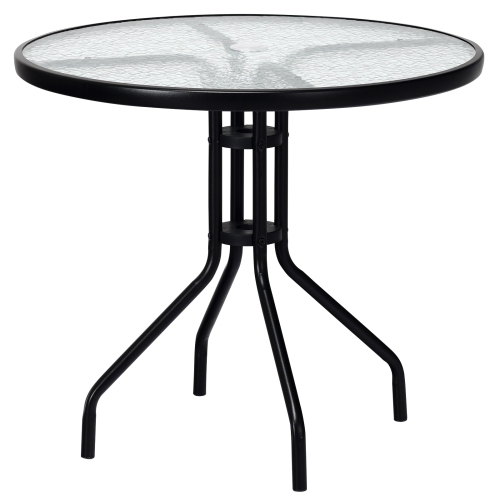 Table de patio ronde de 32 po à surface en verre trempé avec trou pour parasol