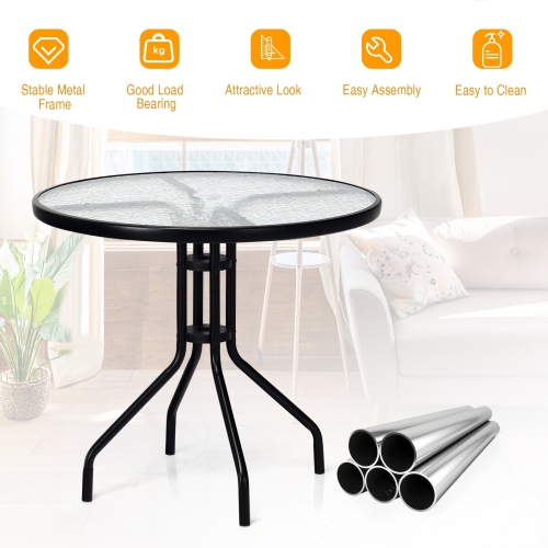 Table de patio ronde de 32 po à surface en verre trempé avec trou pour parasol