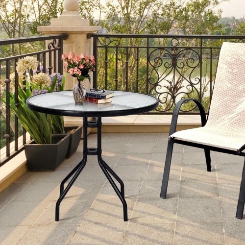 Table de patio ronde de 32 po à surface en verre trempé avec trou pour parasol