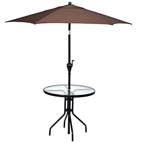 Table de patio ronde de 32 po à surface en verre trempé avec trou pour parasol