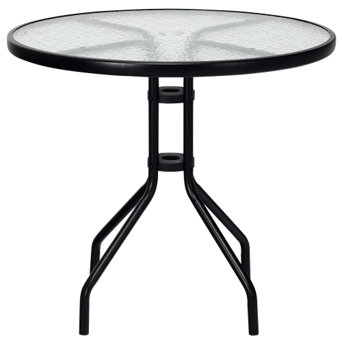 Table de patio ronde de 32 po à surface en verre trempé avec trou pour parasol
