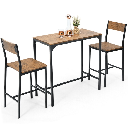 SLICKBLUE  3 Pieces Bar Table Set With 2 Stools-Black