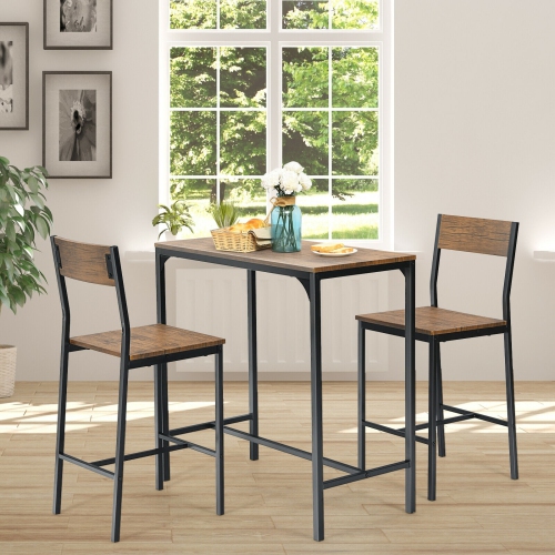 3 Pieces Bar Table Set with 2 Stools-Black