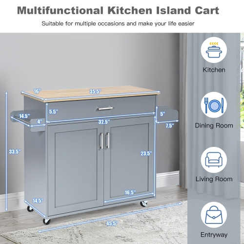 Rolling Kitchen Island Cart with Towel and Spice Rack-Gray