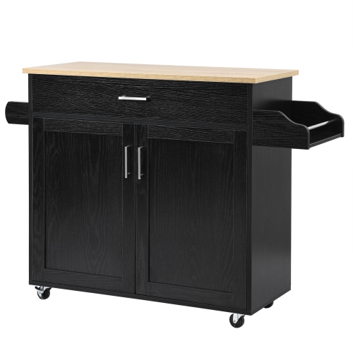 SLICKBLUE  Rolling Kitchen Island Cart With Towel And Spice Rack-Black