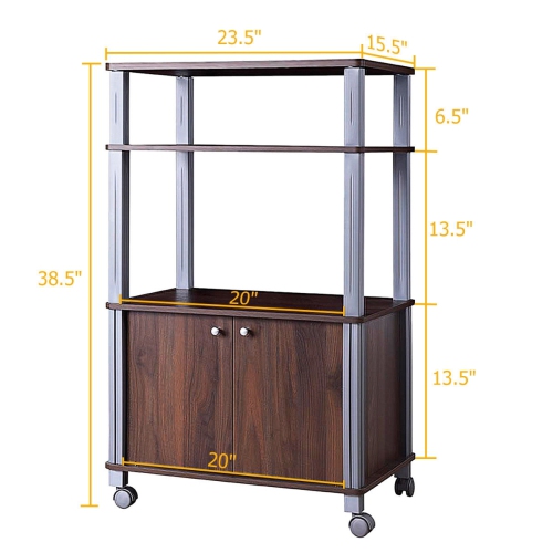 Mobile Kitchen Storage Rack – 2-Tier Baker’s Rack with Cabinet and Wheels
