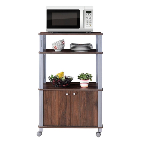 Mobile Kitchen Storage Rack – 2-Tier Baker’s Rack with Cabinet and Wheels