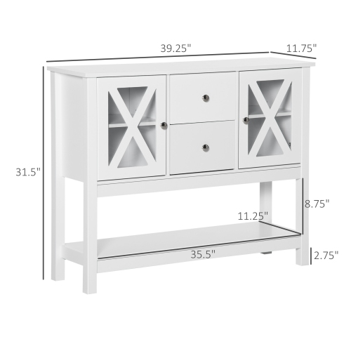 HOMCOM Modern Sideboard, Glass Door Buffet Cabinet with Storage Drawers and Adjustable Shelves, Console Table, White
