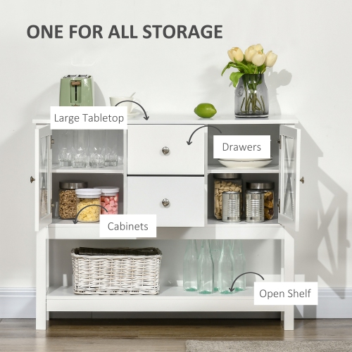 HOMCOM Modern Sideboard, Glass Door Buffet Cabinet with Storage Drawers and Adjustable Shelves, Console Table, White