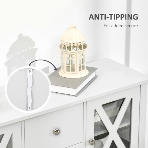 HOMCOM Modern Sideboard, Glass Door Buffet Cabinet with Storage Drawers and Adjustable Shelves, Console Table, White