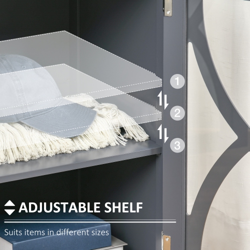 HOMCOM Kitchen Sideboard, Glass Door Buffet Cabinet, Bathroom Storage Cabinet with Adjustable Storage Shelf for Dining Room, Living Room, Grey