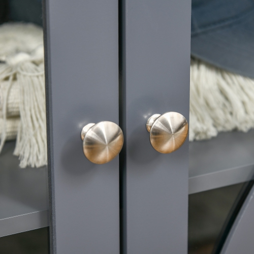 HOMCOM Kitchen Sideboard, Glass Door Buffet Cabinet, Bathroom Storage Cabinet with Adjustable Storage Shelf for Dining Room, Living Room, Grey