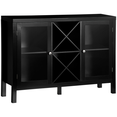 HOMCOM  Modern Kitchen Sideboard, Buffet Cabinet With Removable Wine Rack, Tempered Glass Door Cabinet And Adjustable Shelves In Black