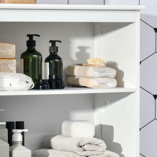 HOMCOM 64" Tall Kitchen Pantry Cabinet, Freestanding Storage Cabinet with Glass Doors and Adjustable Shelves, Kitchen Buffet Hutch, White