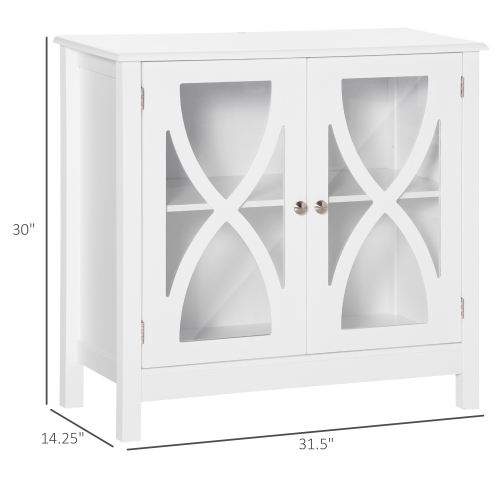 HOMCOM Kitchen Sideboard, Glass Door Buffet Cabinet, Bathroom Storage Cabinet with Adjustable Storage Shelf for Dining Room, Living Room, White