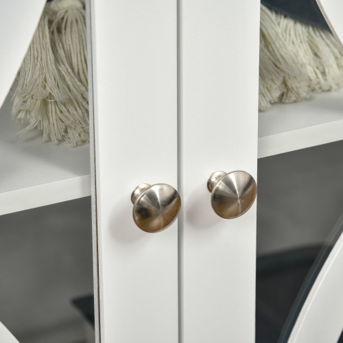 HOMCOM Kitchen Sideboard, Glass Door Buffet Cabinet, Bathroom Storage Cabinet with Adjustable Storage Shelf for Dining Room, Living Room, White