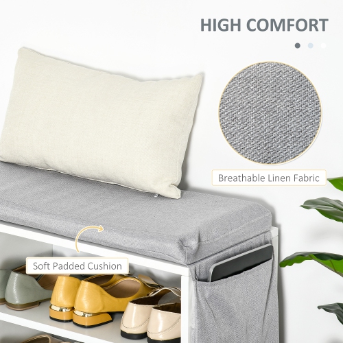 Banc à chaussures de HOMCOM avec rangement, banc d'entrée moderne rembourré avec tablettes ouvertes, tiroirs, pochette et coussin rembourré pour